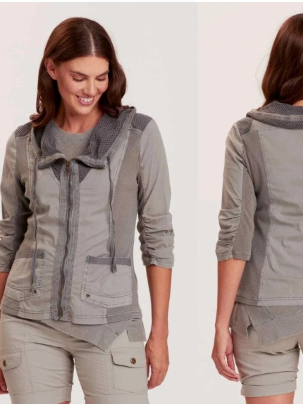Like New/Flawless! XCVI Fjord Jacket Frost tan Lightweight Zip Up Funnel Neck S
